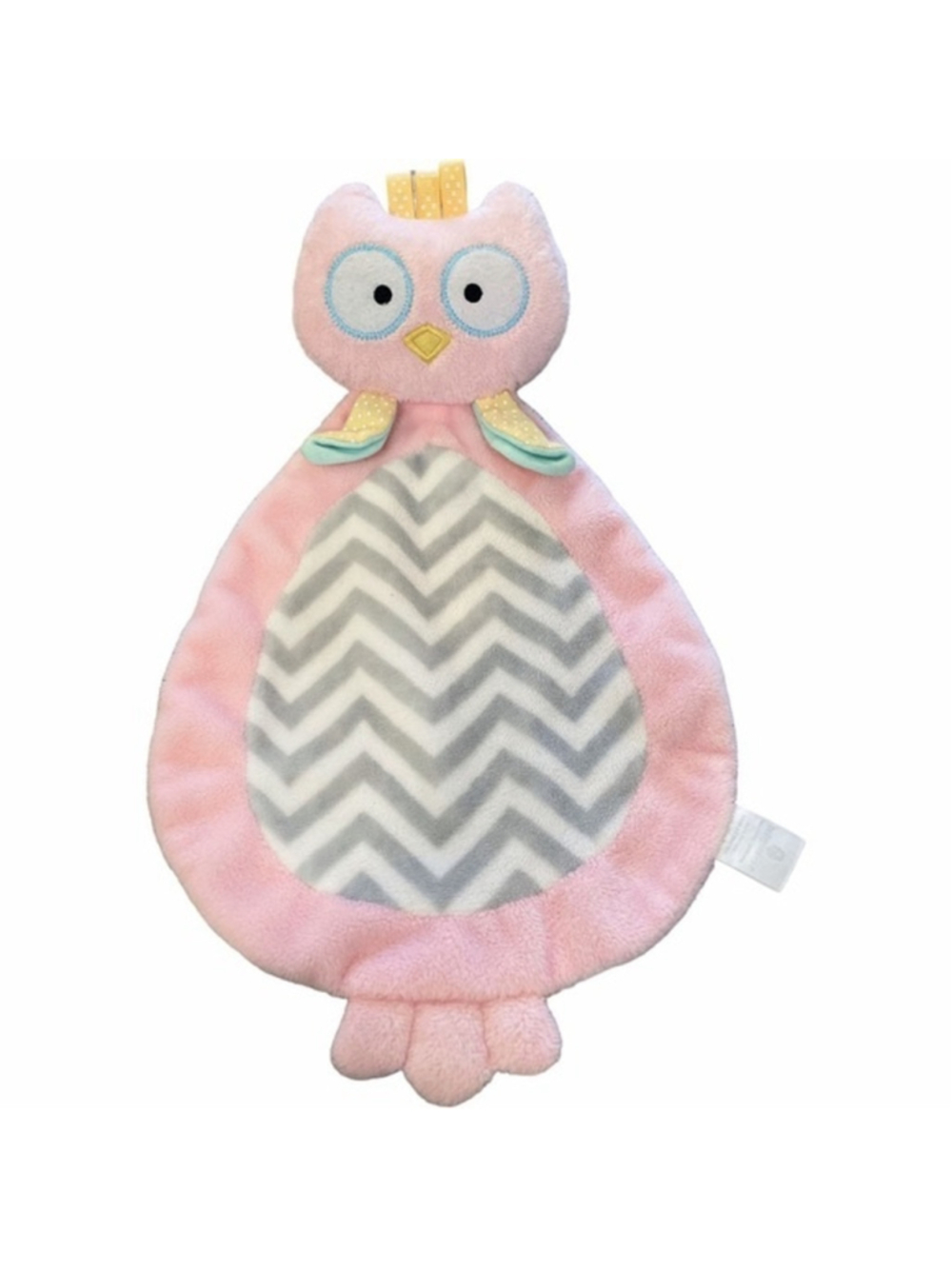 BABY Aspen Owl Lovey Security Blanket Plush HTF Pink Gray Chevron Rattle Baby To